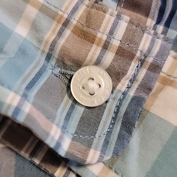 JANIE AND JACK LIGHT BLUE AND TAN PLAID DRESS SHIRT, SIZE 18-24 MONTHS - Picture 4 of 5